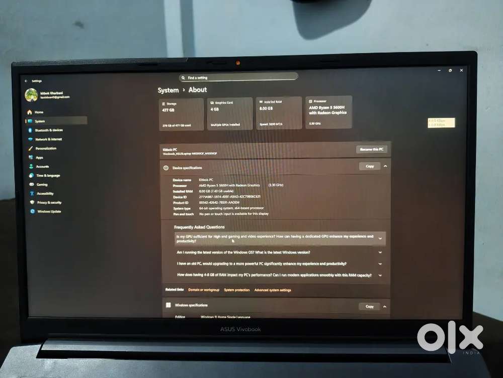ASUS Vivobook Pro 15 For Creator, AMD Ryzen 5 Hexa Core 5600HS