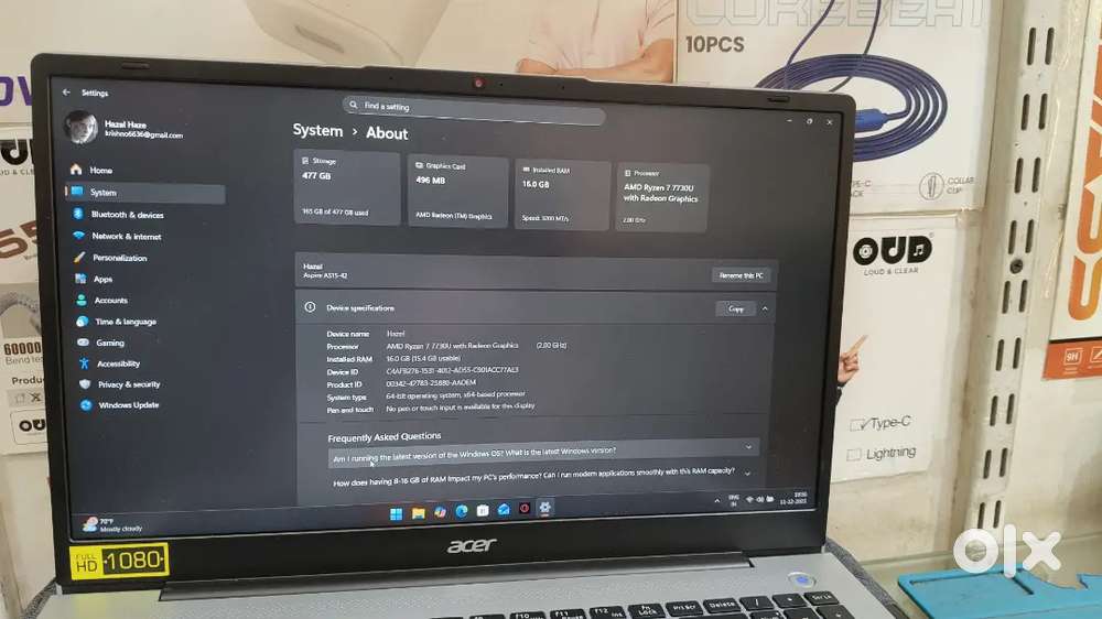 Acer aspire 3 great condition amd Ryzen 7000 series 16gig ram