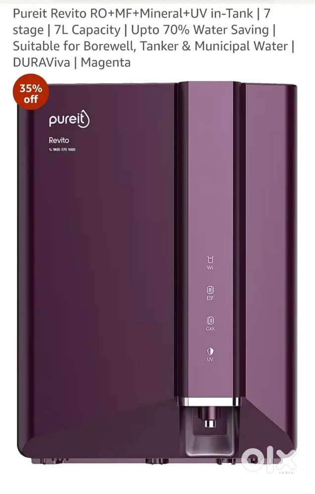 Pureit Revito RO+MF+Mineral+UV in-Tank  7 stage  7L Capacity  Upto