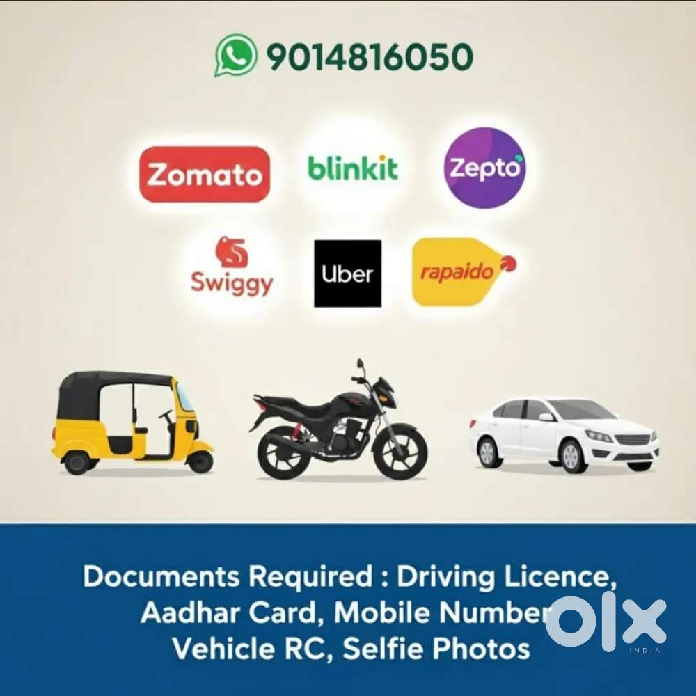 Rapido bike auto cab Swiggy free joining daily payment part time full