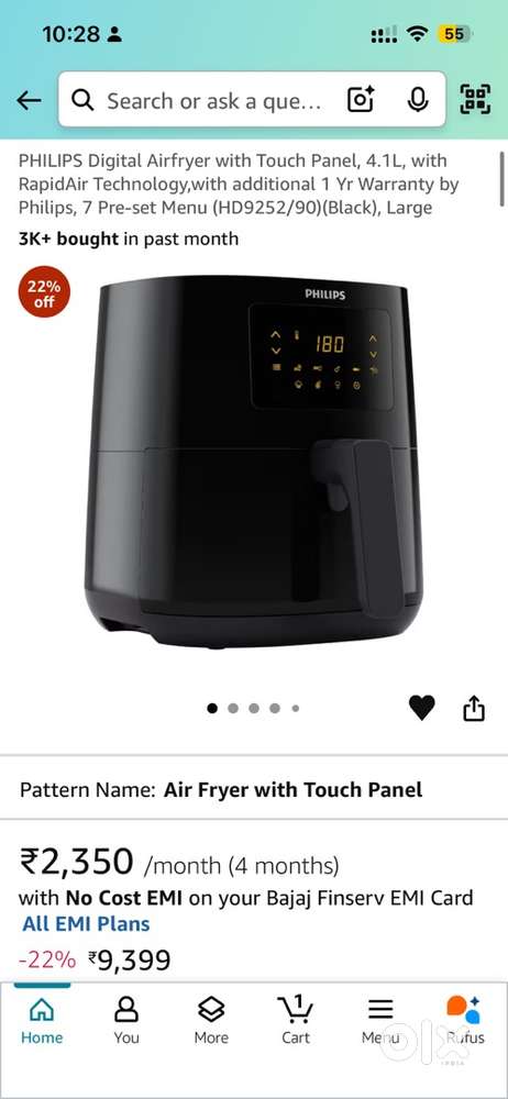 Philips digital airfryer 4.1L with rapid air tech