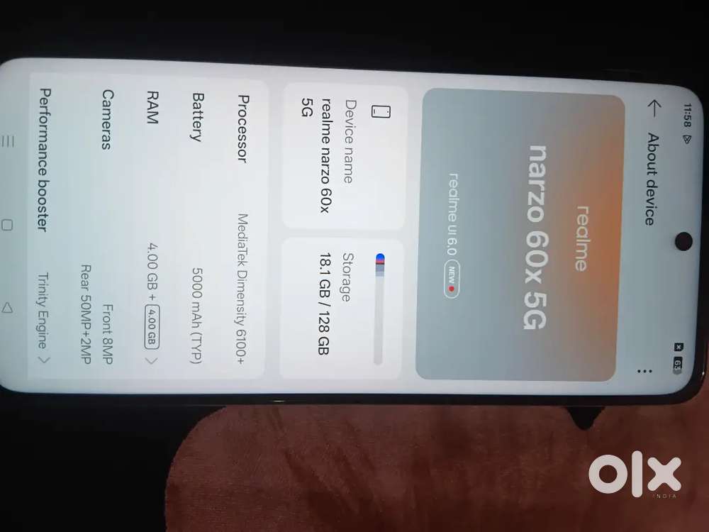 Realme 60x 5g 4/128 gb  condition  ok