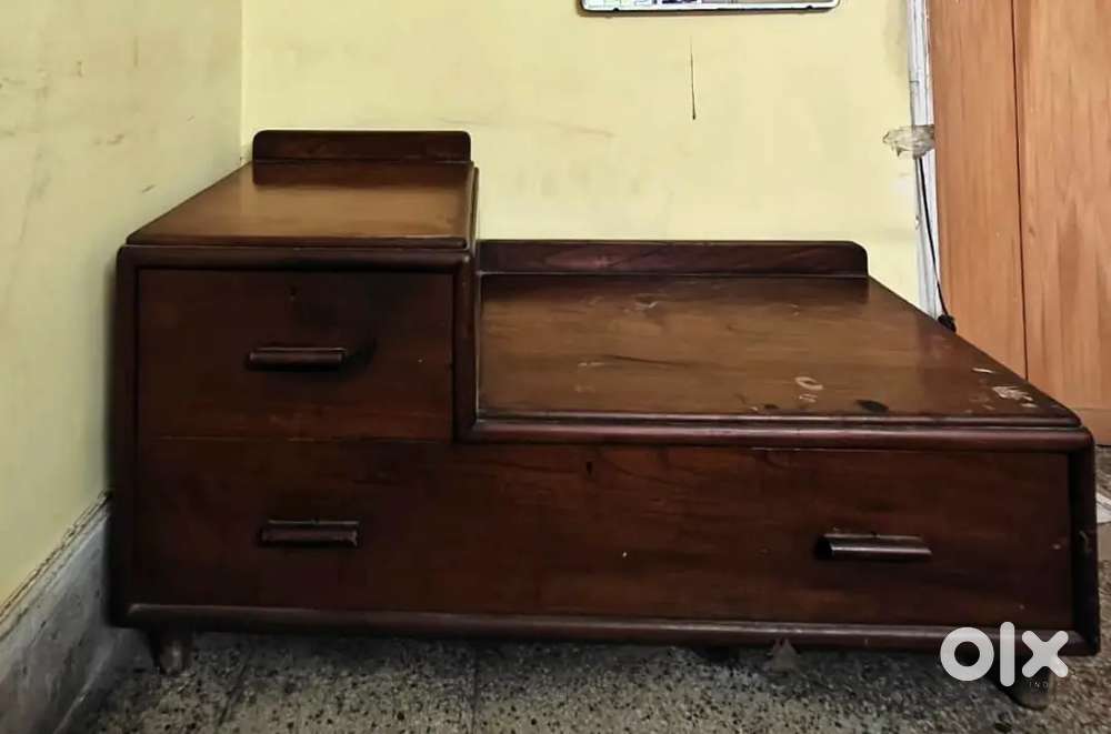 Teak wood table with drawers & stool