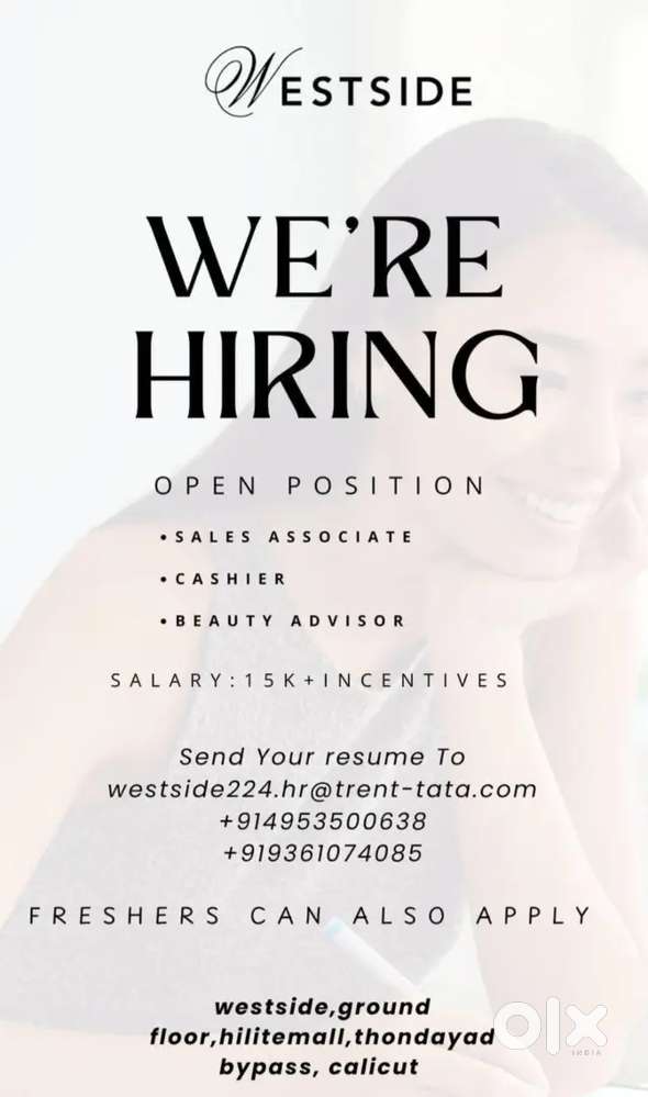We are hiring Male sales staff for westside Hilite mall