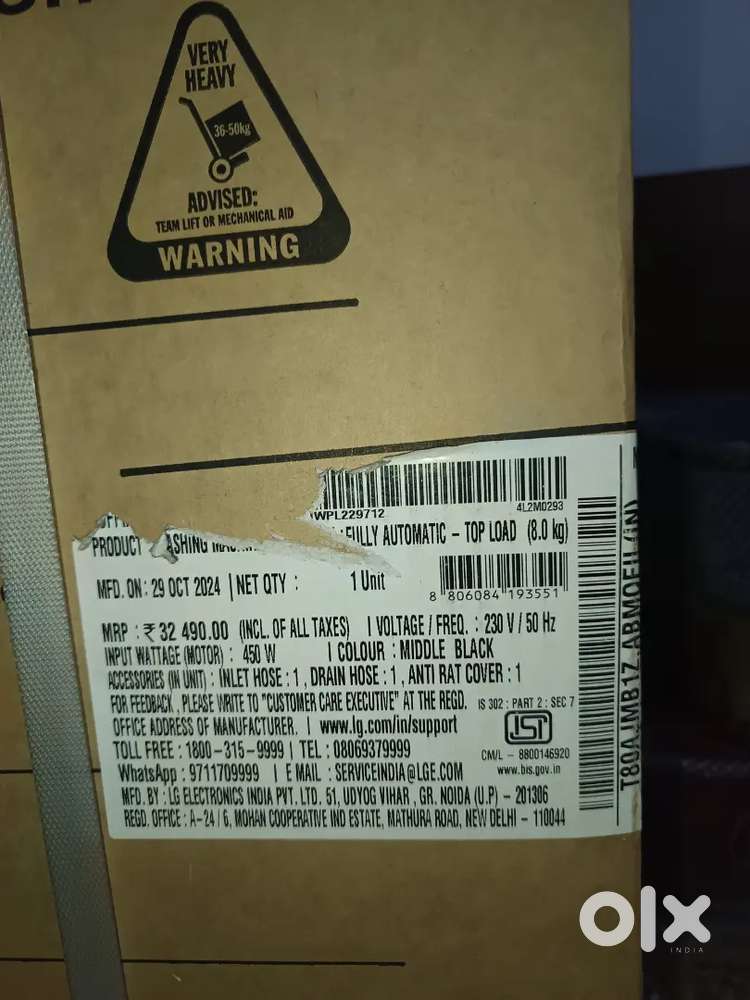 LG top load fully automatic 8 kg washing machine