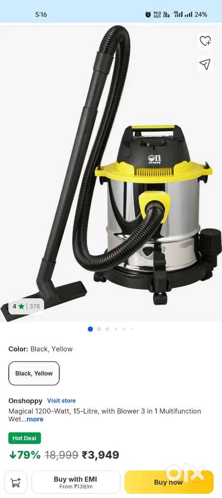 2 Day Old Only Not Used Vaccum Cleaner 1200W, with Bowler,15L