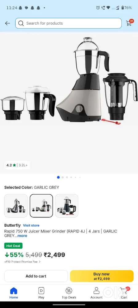 Butterfly mixer grinder with juicer