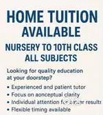 Home Tuition Available Nursery to 10 th Class All Subjects