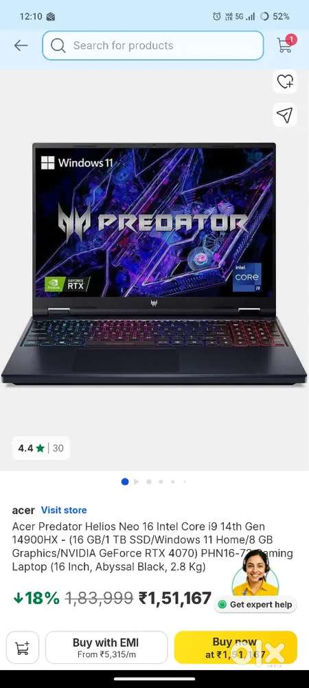 Acer Predator Helios Neo 16 – Intel Core i9 14th Gen.Gaming Laptop