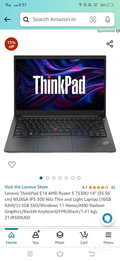 Lenovo ThinkPad E14AMD Ryzen 5 7530U 14(35.56cm)WUXGA IPS 300 Nits