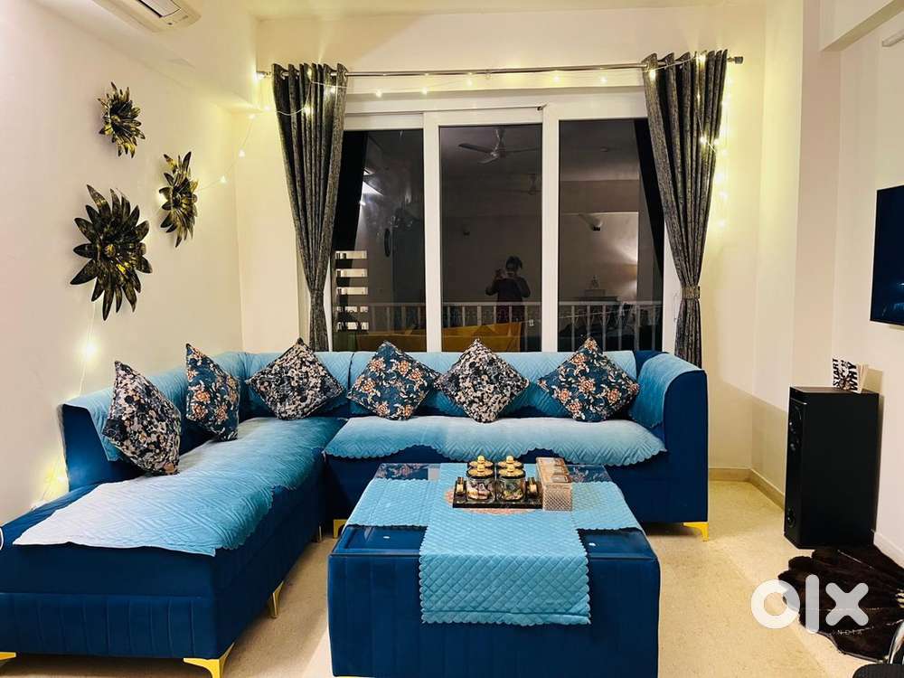 7 seather sofa with tables and cushions, Bed Mattress, Fridge microwav