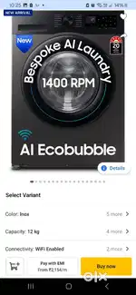 Samsung FL 12 kg heater wifi enabled Washing machine February 2025.