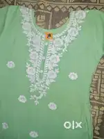 The cotton embroidery top(kurti) green colour