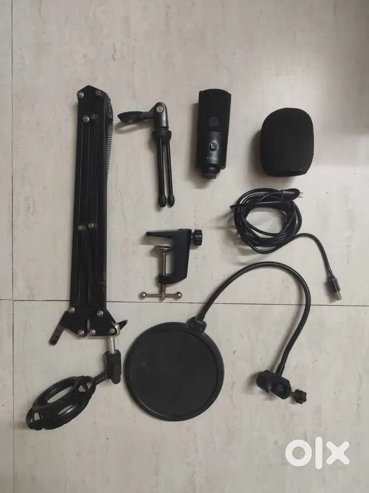 FIFINE USB Condenser Mic Adjustable Arm Stand, Mount, Dual Pop Filter