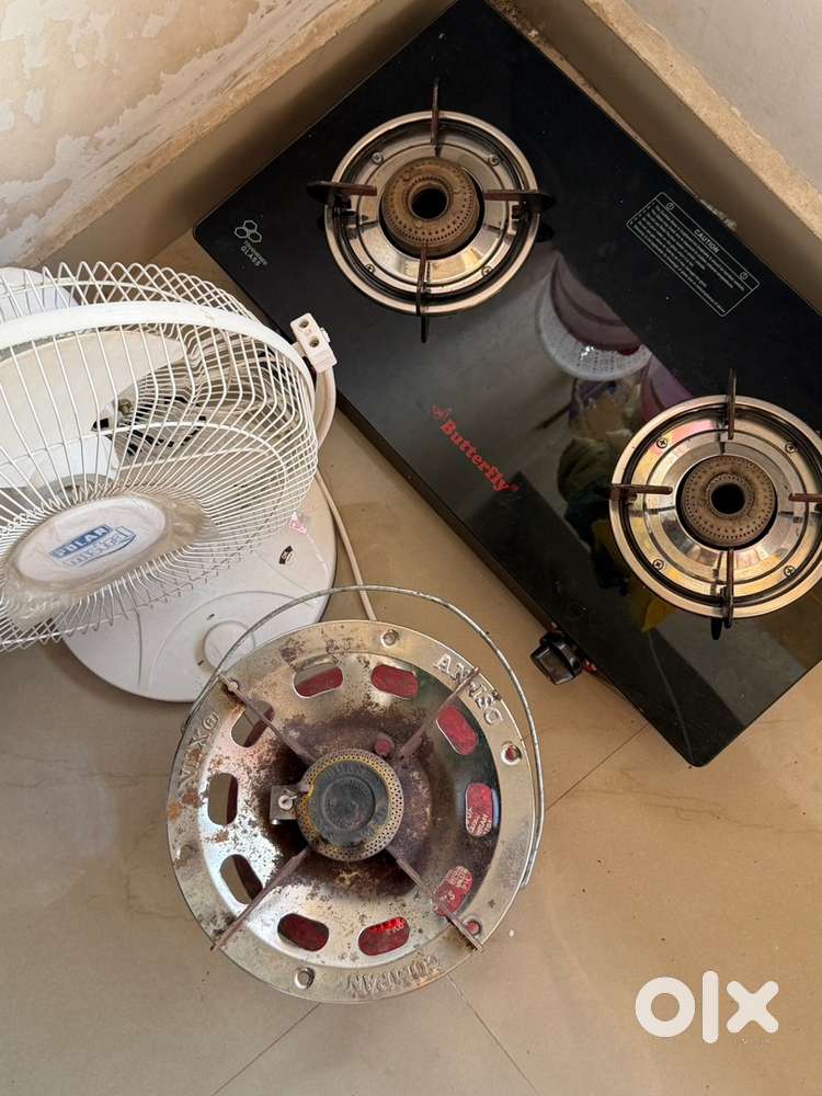 2 burner gas stove, fan, Cylinder with 1 stove