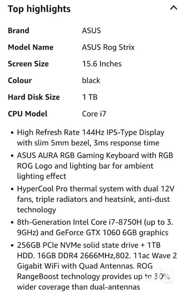 ASUS ROG Strix i7 8th Gen  GTX1060 6GB  16GB  SSD + HDD