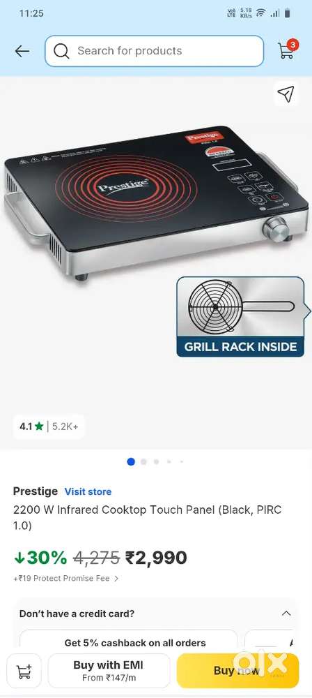 Prestige 2200 W Infrared Cooktop Touch Panel