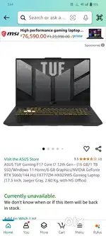 Asus tuf f17 i7 12gen  rtx3060 140w