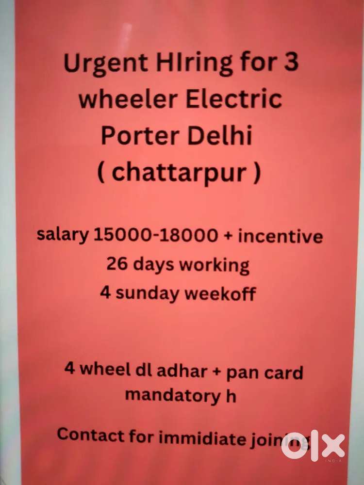 need driver for delhi chattarpur for ev