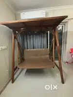 TEAK WOOD SWING SOFA WITH CUSHIONS & SLIDING EASY CHAIR FOR SALE
