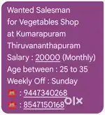 Salesman for Vegetables Shop