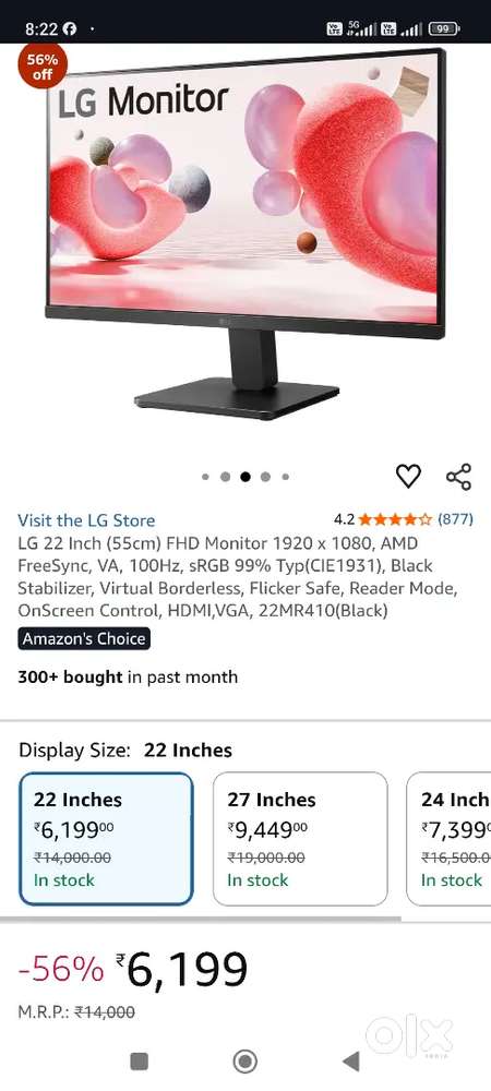 22 inch Lg Monitor (22MR410-B)