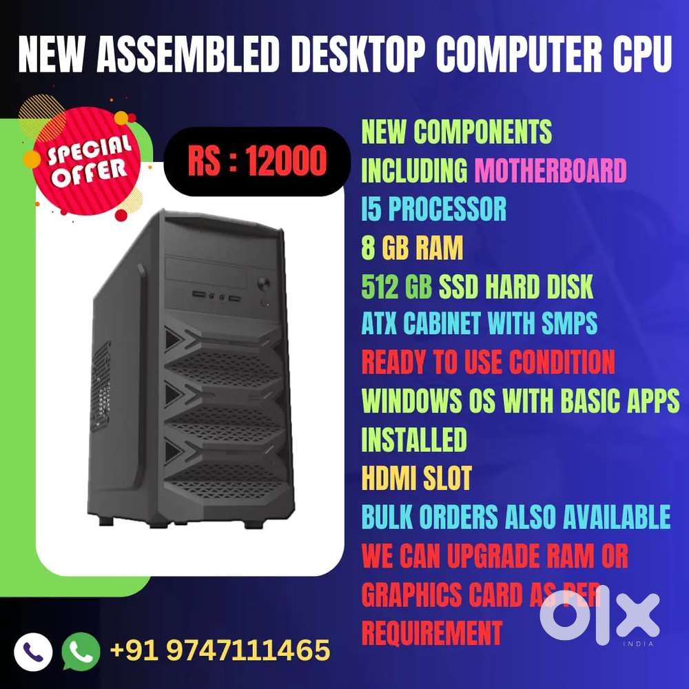 New i5 computer CPU with 8gb Ram, 512 gb SSD Hard Disk