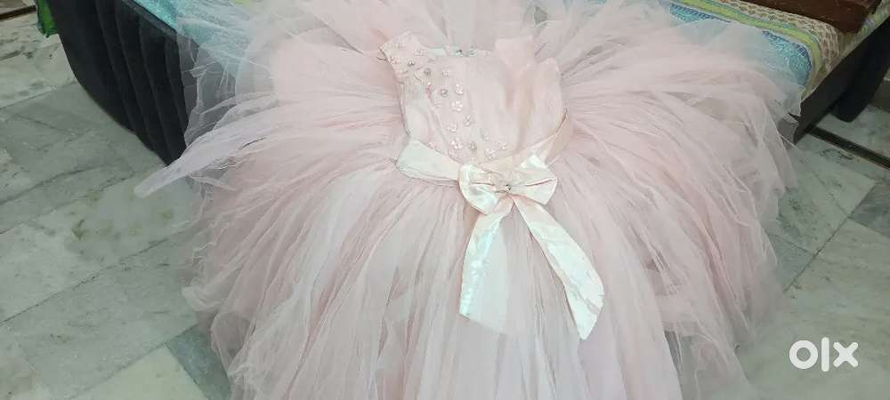 Peach colour fluffy gown for girl