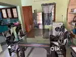 Teak finishing 4 Seater glass dining table
