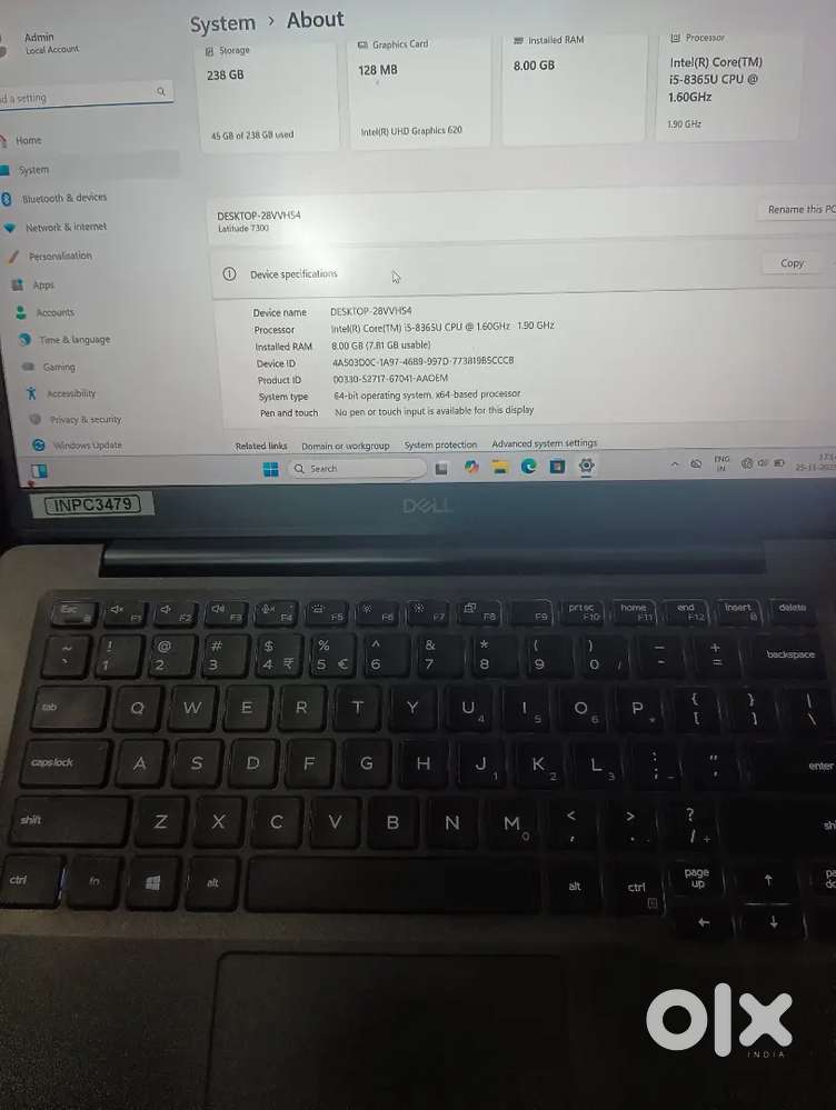 Dell Latitude 7300
intel i5-8th generation
8gb ram
256 nvme ssd