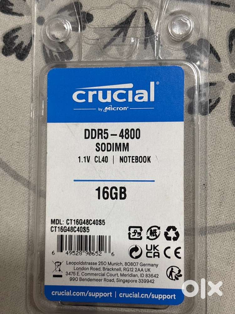 Crucial 16 Gb DDR5 4800Mhz RAM laptop(SODIMM)