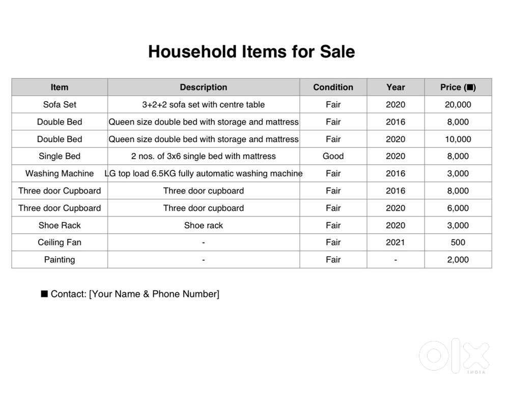 Home items as per list