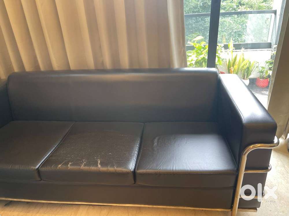 Pre-Loved Black Leatherette 3-Seater Sofa – Perfect for Home Office
