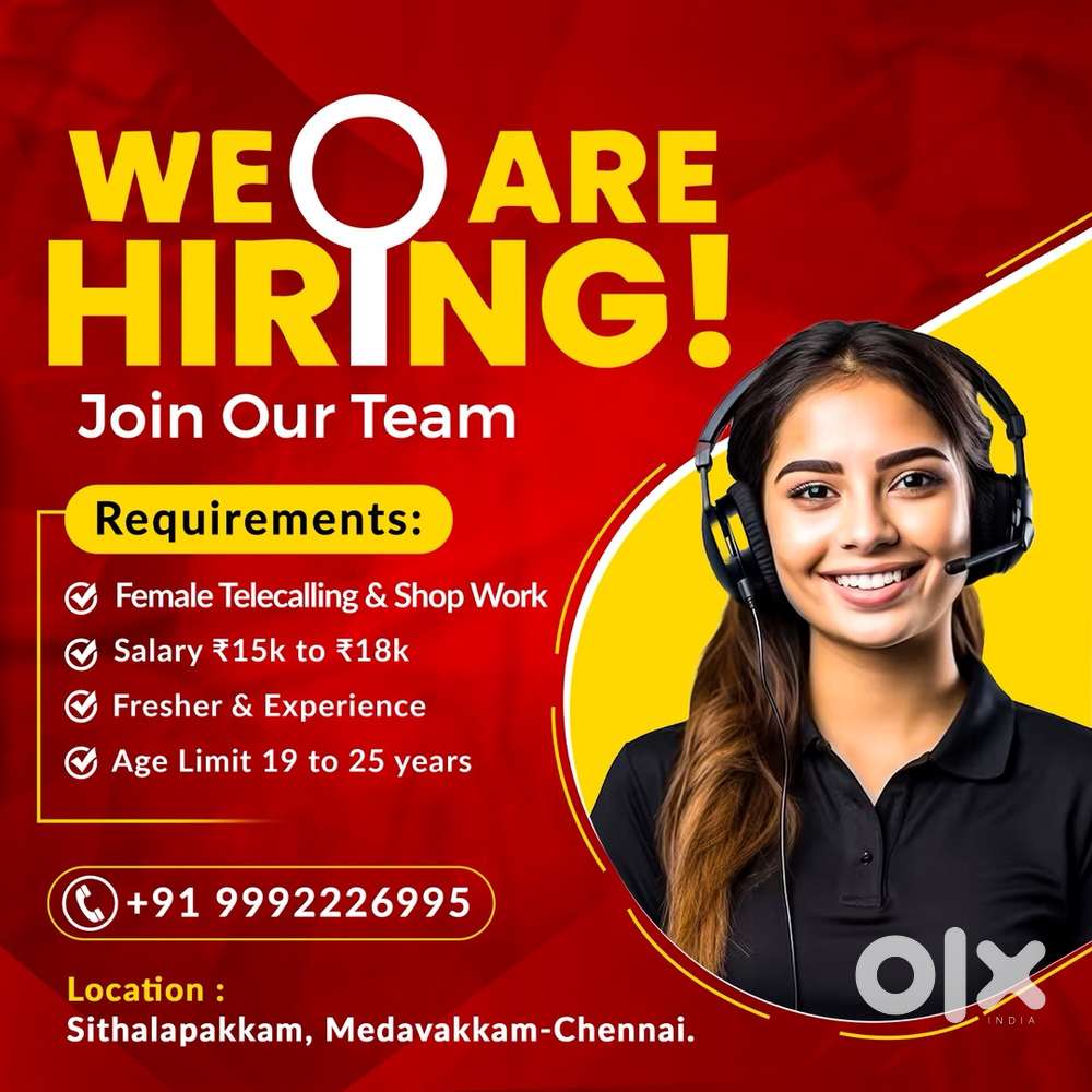Female Telecaller & Shop Assistant Job in sithalapakkam