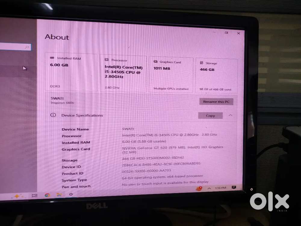 Dell Desktop with Intel core i5 and 1gb graphics card