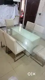 Modern Glass Dining Table Set with White theme and 6 Chairs set