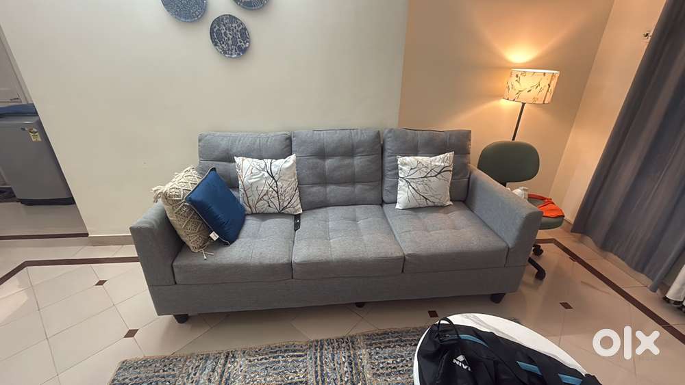 3 Seater Light Grey Fabric Sofa