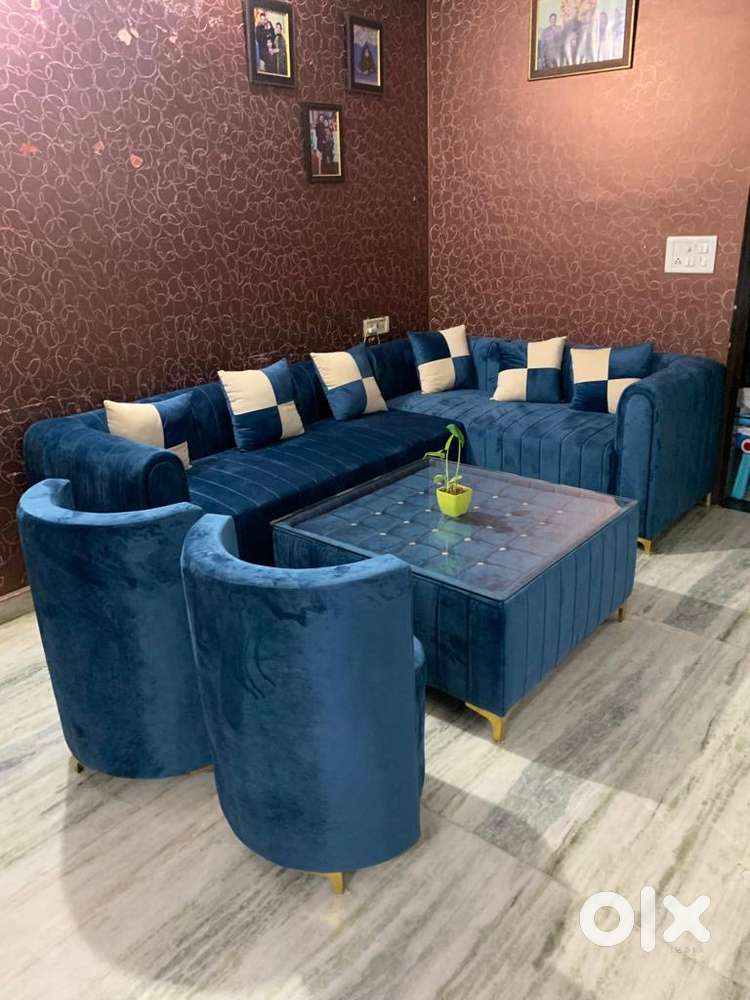 5 seater l shape sofa with center table and 2 side chairs for sale