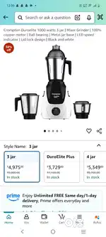 DuroElite1000 crompton mixer grinder