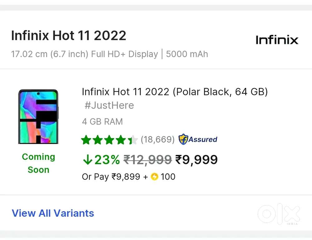 Mobile name - infinix hot 11 2022 , 4/64 brand new condition