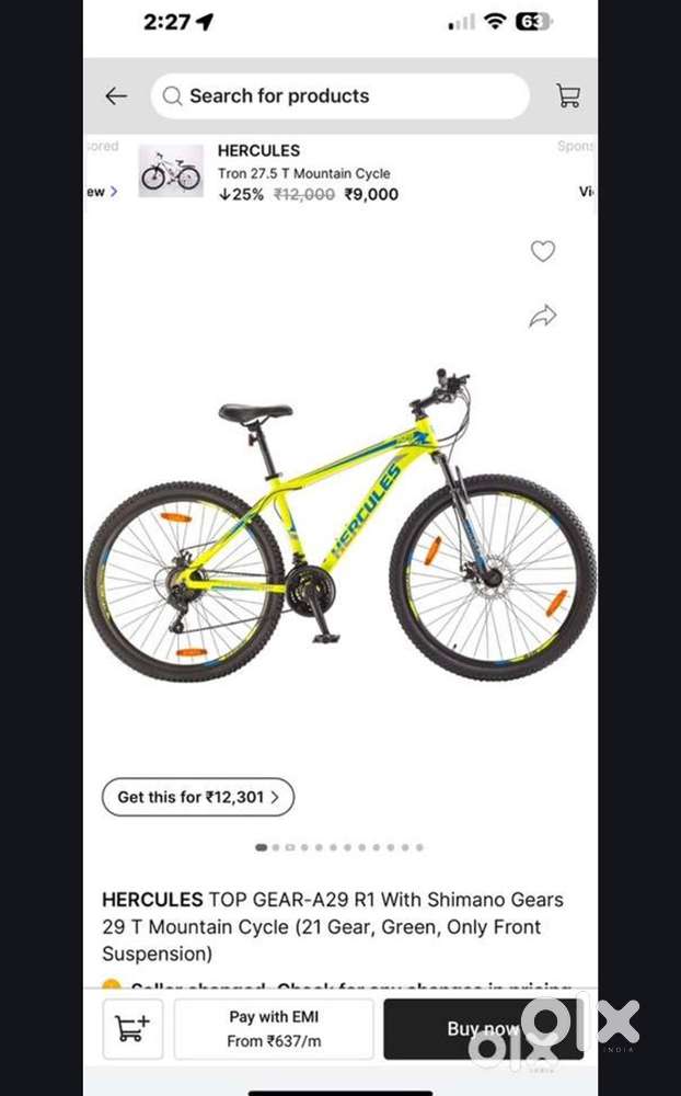 HERCULES TOP GEAR-A29 R1 With Shimano Gears 29 T Mountain Cycle