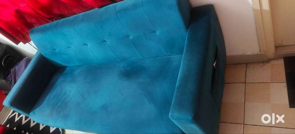 Comfortable velvet touch blue sofa