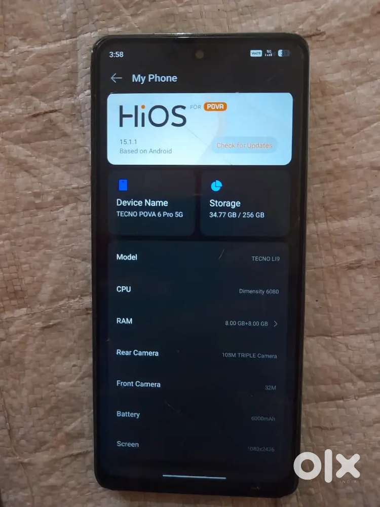 Tacno pova 6 pro 5g8+8ram 256wala gaming mobile
