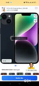 Iphone 14 black colour (6+128gb).