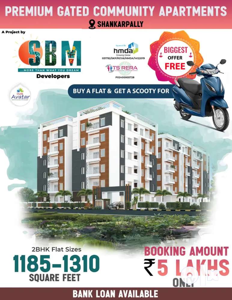 2BHK LUXURIOUS FLATS FOR SALE @ SHANKARPALLY (80% LOAN AVILABLE)