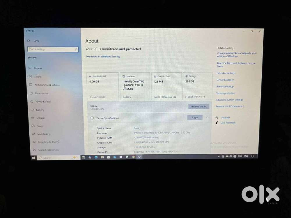 Dell Laptop E5270 - i5 6th Gen -Original Dell Adapter With Power Cable