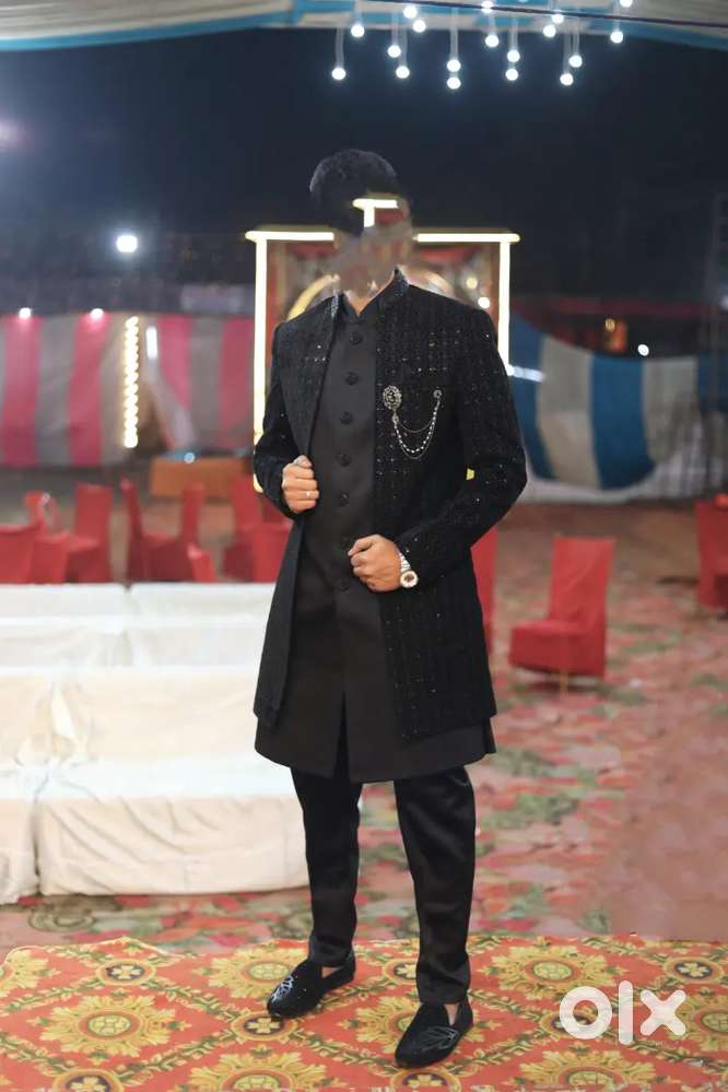 Black Velvet + Chicken self work Two piece Indo Western for Men