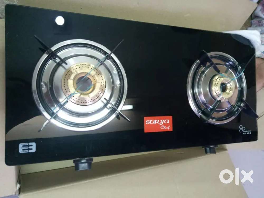 Surya 2 burner glass top black gas stove new pcs