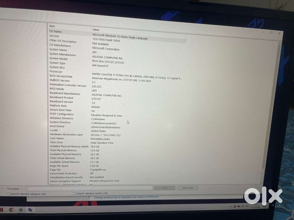 ASUS ROG Strix G G731GT gaming laptop very good condition only 60000