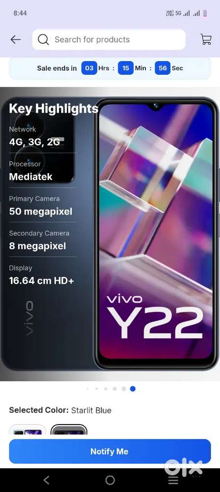 Vivo Y 22 6GB/128 Good condition Bill only not box, Price Fixed